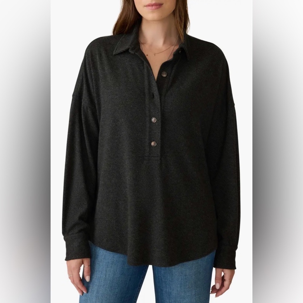 Faherty Women’s Oversized Legend Sweater Shirt Heather Black Montana Pullover S